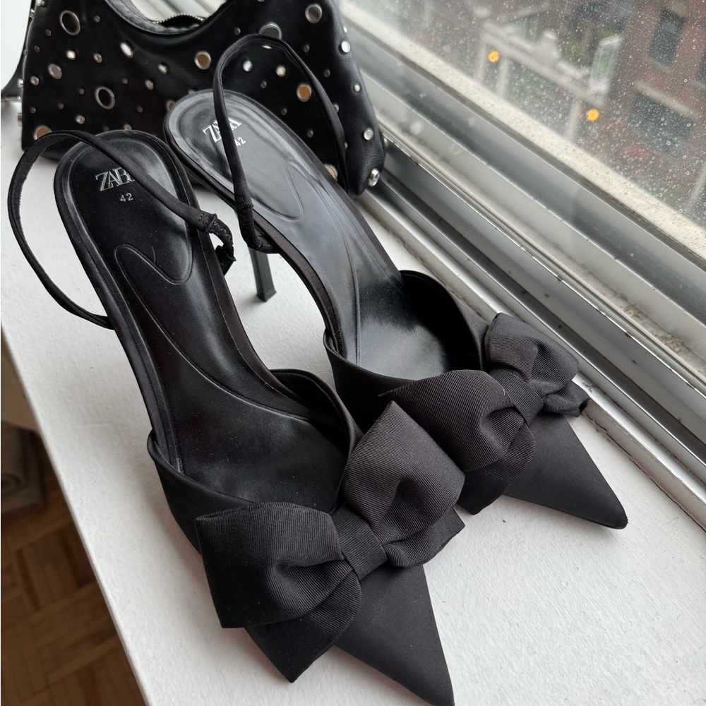 Zara Black Bow Detail Women's Heels